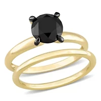 2 ct. t.w. Black Diamond Engagement Ring Set 10K Yellow Gold with Rhodium Plated