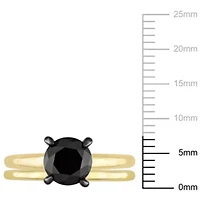 2 ct. t.w. Black Diamond Engagement Ring Set 10K Yellow Gold with Rhodium Plated