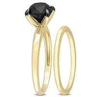 2 ct. t.w. Black Diamond Engagement Ring Set 10K Yellow Gold with Rhodium Plated