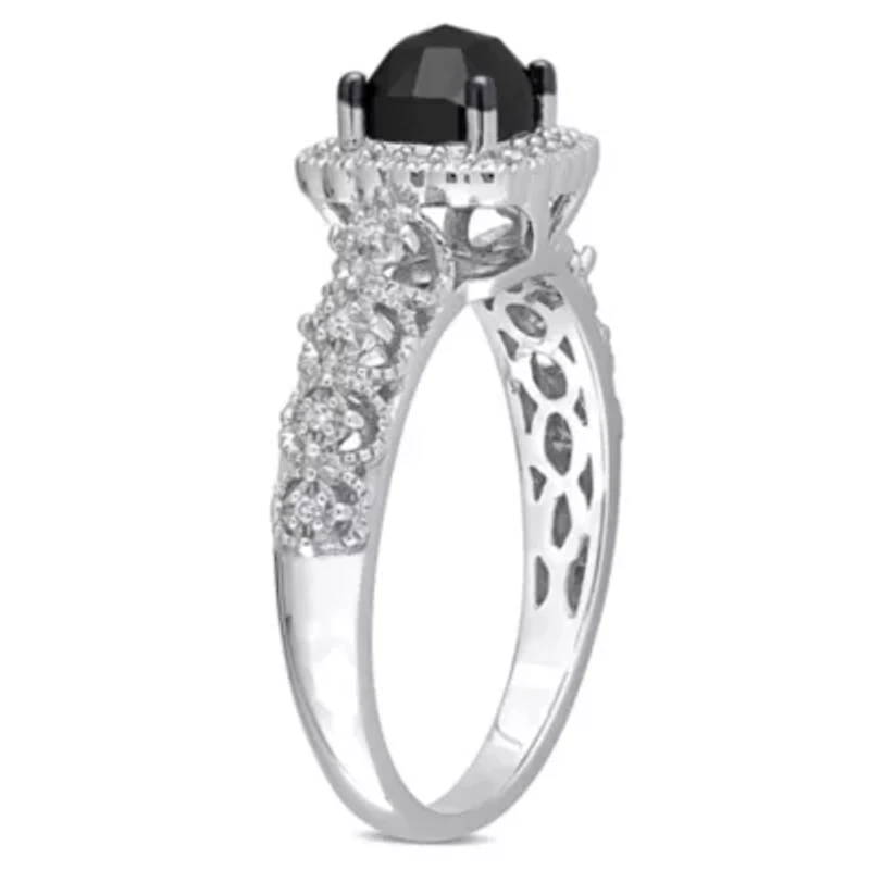 1.13 ct. t.w. Black and White Diamond Engagement Ring 14K Gold with Rhodium Plated