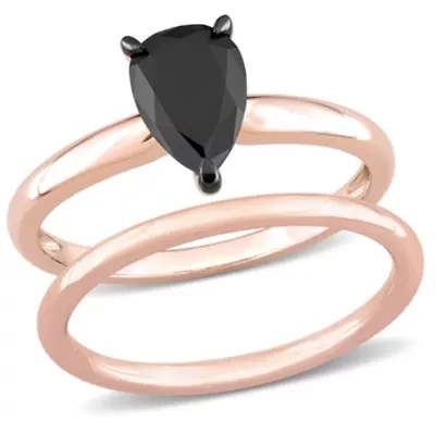1 ct. t.w. Black Diamond Engagement Ring Set 14K Rose Gold with Rhodium Plated