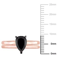1 ct. t.w. Black Diamond Engagement Ring Set 14K Rose Gold with Rhodium Plated