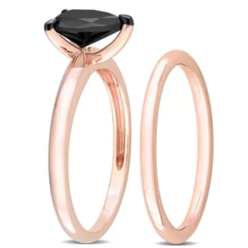 1 ct. t.w. Black Diamond Engagement Ring Set 14K Rose Gold with Rhodium Plated