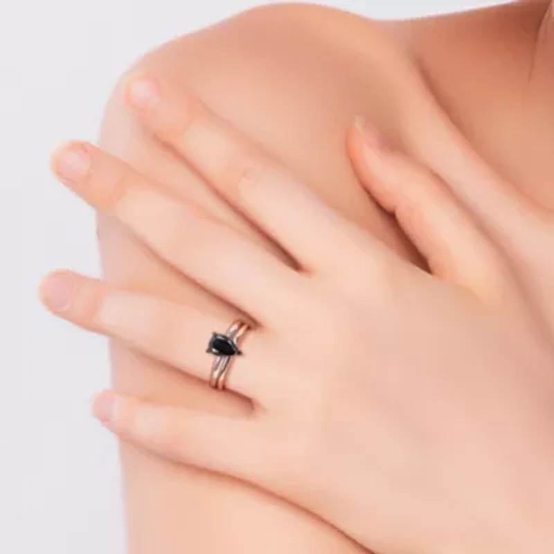 1 ct. t.w. Black Diamond Engagement Ring Set 14K Rose Gold with Rhodium Plated