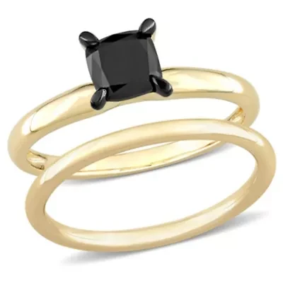 1 ct. t.w. Black Diamond Bridal Ring Set 14K Yellow Gold with Rhodium Plated