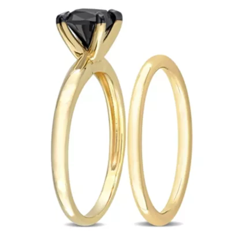 1 ct. t.w. Black Diamond Bridal Ring Set 14K Yellow Gold with Rhodium Plated