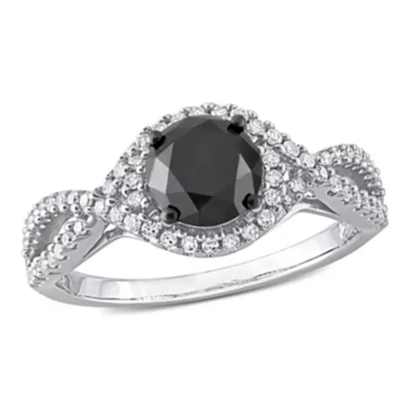 1.75 ct. t.w. Black and White Diamond Halo Engagement Ring 10K Gold with Rhodium Plated