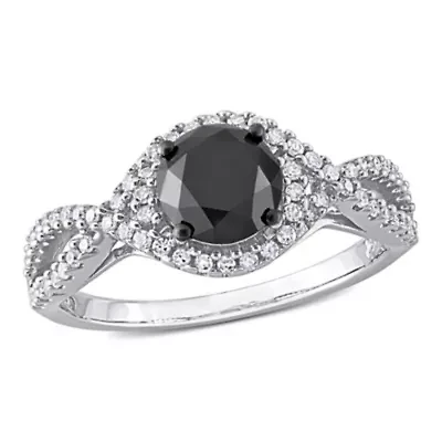 1.75 ct. t.w. Black and White Diamond Halo Engagement Ring 10K Gold with Rhodium Plated