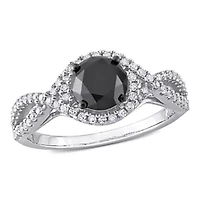 1.75 ct. t.w. Black and White Diamond Halo Engagement Ring 10K Gold with Rhodium Plated