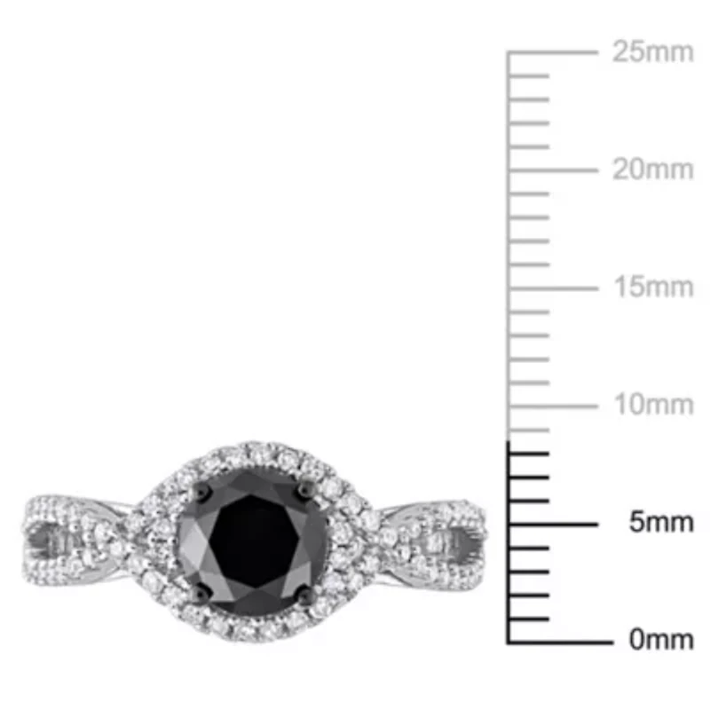 1.75 ct. t.w. Black and White Diamond Halo Engagement Ring 10K Gold with Rhodium Plated