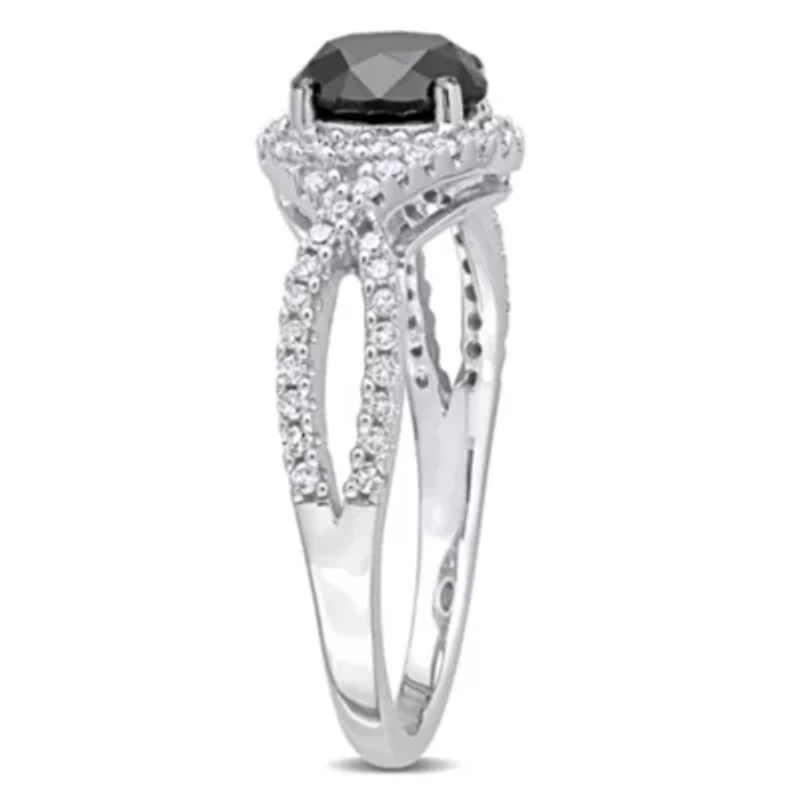 1.75 ct. t.w. Black and White Diamond Halo Engagement Ring 10K Gold with Rhodium Plated