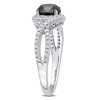 1.75 ct. t.w. Black and White Diamond Halo Engagement Ring 10K Gold with Rhodium Plated