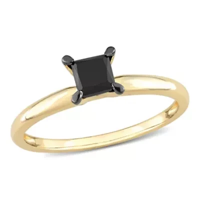 3/4 ct. t.w. Black Diamond Engagement Ring 14K Yellow Gold with Rhodium Plated