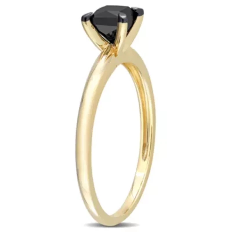 3/4 ct. t.w. Black Diamond Engagement Ring 14K Yellow Gold with Rhodium Plated