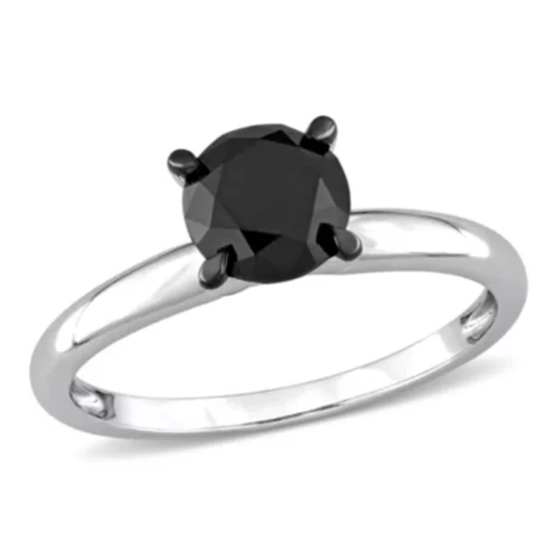 1.5 ct. t.w. Black Diamond Solitaire Engagement Ring 14K White Gold with Rhodium Plated