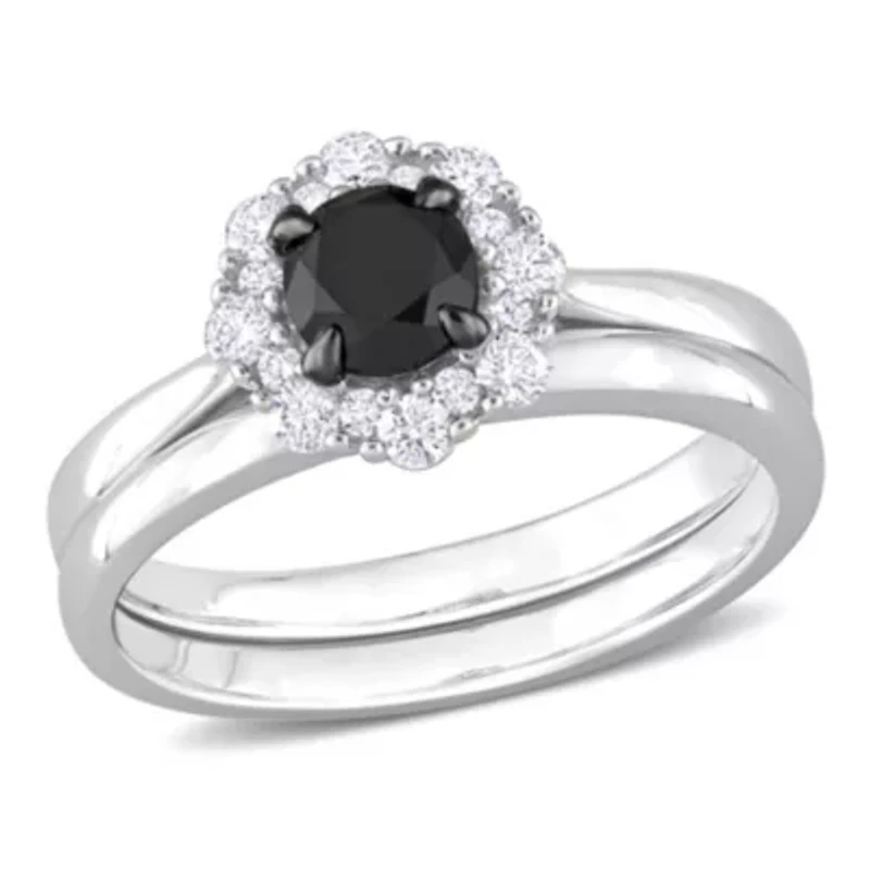 1 ct. t.w. Black and White Diamond Bridal Ring 14K Gold with Rhodium Plated