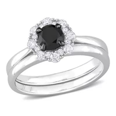 1 ct. t.w. Black and White Diamond Bridal Ring 14K Gold with Rhodium Plated