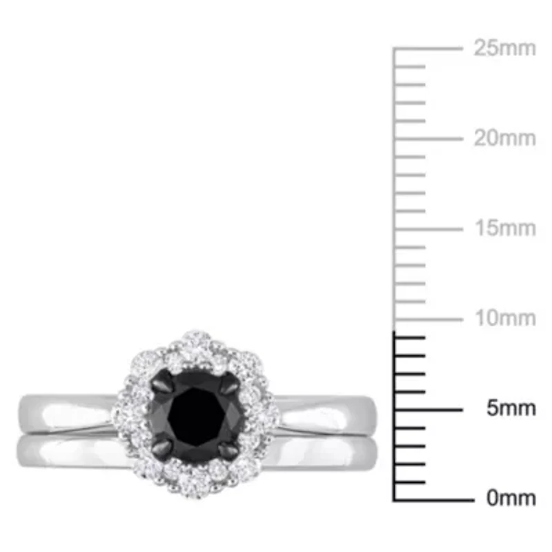 1 ct. t.w. Black and White Diamond Bridal Ring 14K Gold with Rhodium Plated