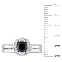 1 ct. t.w. Black and White Diamond Bridal Ring 14K Gold with Rhodium Plated