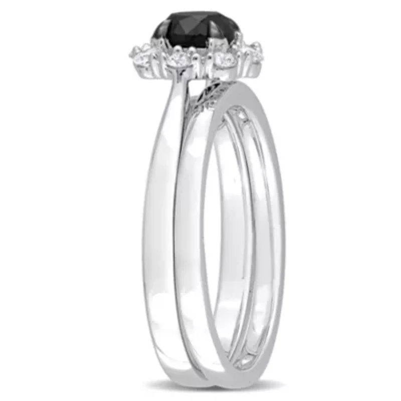 1 ct. t.w. Black and White Diamond Bridal Ring 14K Gold with Rhodium Plated
