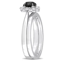 1 ct. t.w. Black and White Diamond Bridal Ring 14K Gold with Rhodium Plated