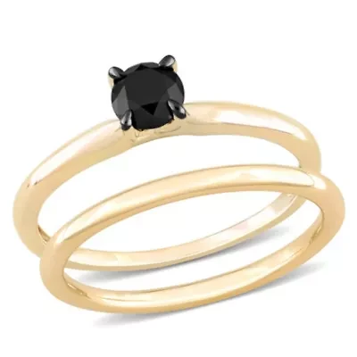 1/2 ct. t.w. Black Diamond Engagement Ring Set 10K Yellow Gold with Rhodium Plated