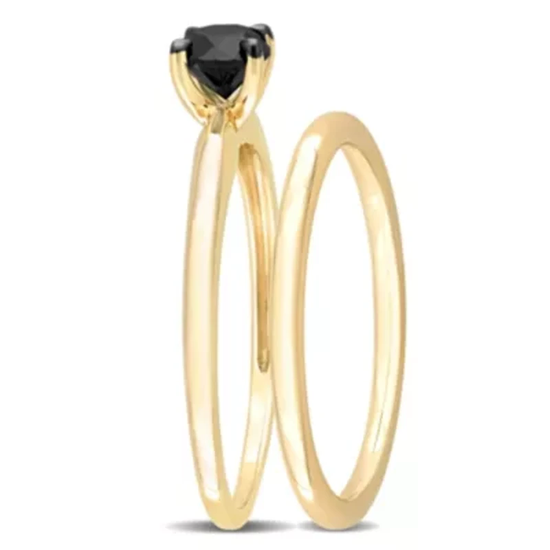1/2 ct. t.w. Black Diamond Engagement Ring Set 10K Yellow Gold with Rhodium Plated
