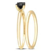 1/2 ct. t.w. Black Diamond Engagement Ring Set 10K Yellow Gold with Rhodium Plated