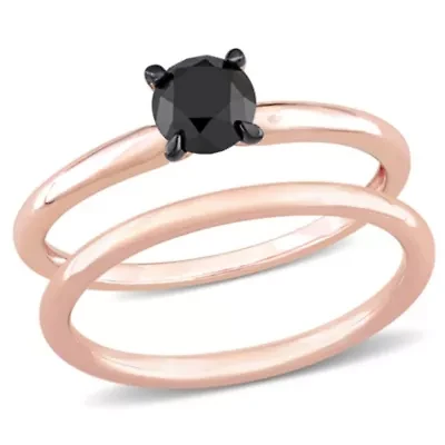 2 ct. t.w. Black Diamond Engagement Ring Set 14K Rose Gold with Rhodium Plated