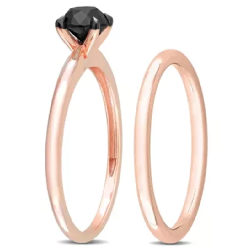 2 ct. t.w. Black Diamond Engagement Ring Set 14K Rose Gold with Rhodium Plated