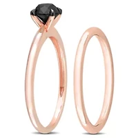2 ct. t.w. Black Diamond Engagement Ring Set 14K Rose Gold with Rhodium Plated