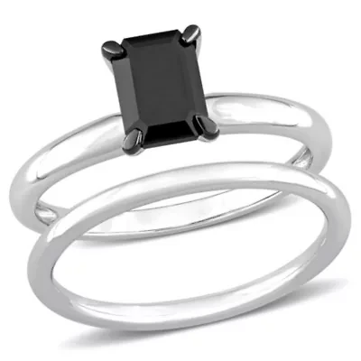 1 ct. t.w. Black Diamond Engagement Ring Set 14K White Gold with Rhodium Plated