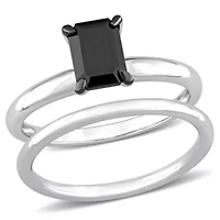1 ct. t.w. Black Diamond Engagement Ring Set 14K White Gold with Rhodium Plated