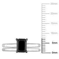 1 ct. t.w. Black Diamond Engagement Ring Set 14K White Gold with Rhodium Plated