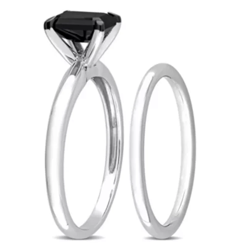 1 ct. t.w. Black Diamond Engagement Ring Set 14K White Gold with Rhodium Plated