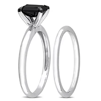 1 ct. t.w. Black Diamond Engagement Ring Set 14K White Gold with Rhodium Plated