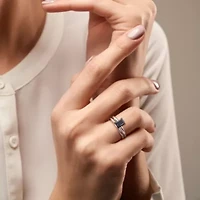 1 ct. t.w. Black Diamond Engagement Ring Set 14K White Gold with Rhodium Plated