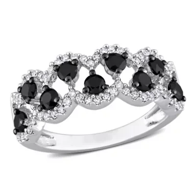 1 ct. t.w. Black and White Diamond Anniversary Ring 10K Gold with Rhodium Plated