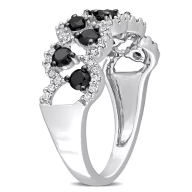 1 ct. t.w. Black and White Diamond Anniversary Ring 10K Gold with Rhodium Plated
