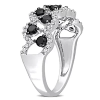 1 ct. t.w. Black and White Diamond Anniversary Ring 10K Gold with Rhodium Plated