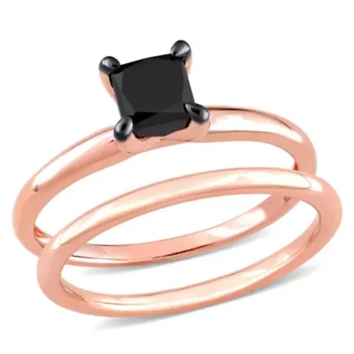1 ct. t.w. Black Diamond Engagement Ring Set 10K Rose Gold with Rhodium Plated