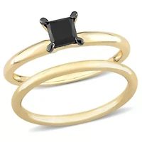 3/4 ct. t.w. Black Diamond Engagement Ring Set 14K Yellow Gold with Rhodium Plated
