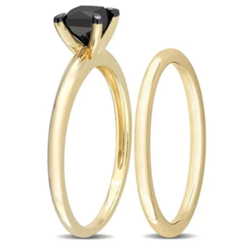 3/4 ct. t.w. Black Diamond Engagement Ring Set 14K Yellow Gold with Rhodium Plated