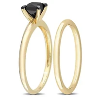 3/4 ct. t.w. Black Diamond Engagement Ring Set 14K Yellow Gold with Rhodium Plated