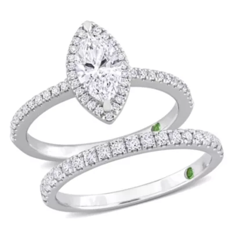 1.84 ct. t.w. Lab Grown Diamond 1/20 Ct t.g.w. Tsavorite Engagement Ring Set 14K White Gold