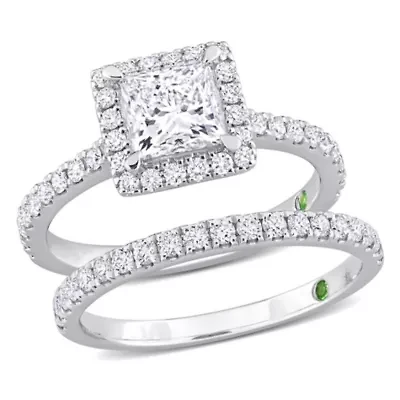 ct. t.w. Lab Grown Diamond and Tsavorite Engagement Ring Set 14K White Gold
