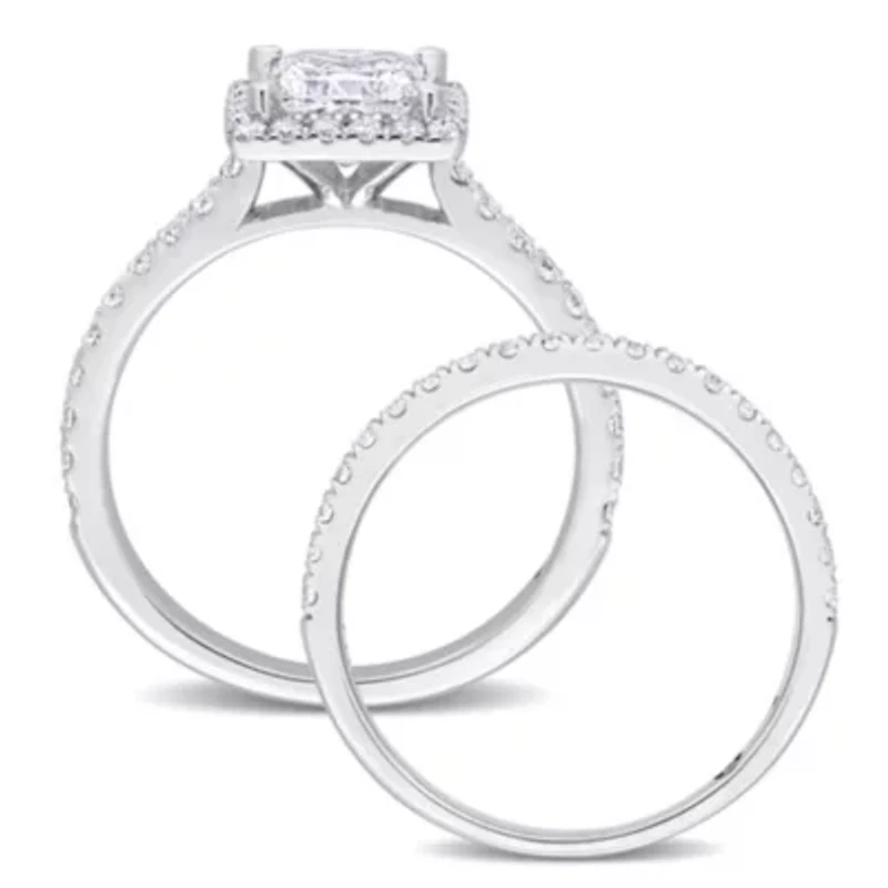 ct. t.w. Lab Grown Diamond and Tsavorite Engagement Ring Set 14K White Gold