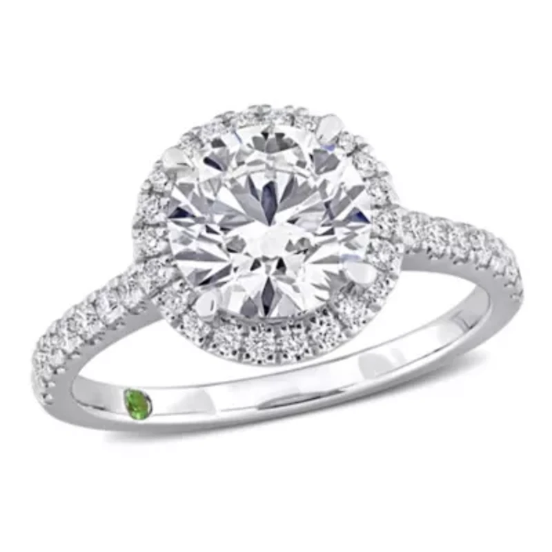 ct. t.w. Lab Grown Diamond and Tsavorite Engagement Ring 14K White Gold