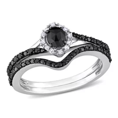 1/2 ct. t.w. Black and White Diamond Bridal Ring Set 10K Gold with Rhodium Plated