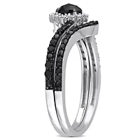 1/2 ct. t.w. Black and White Diamond Bridal Ring Set 10K Gold with Rhodium Plated